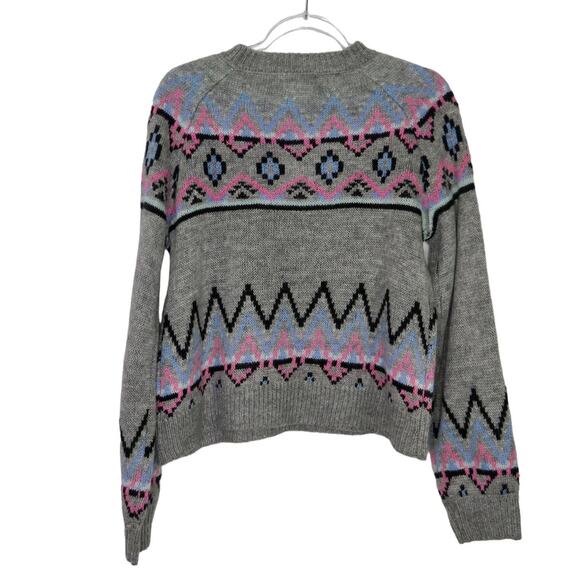 Vintage Arizona Fair Isle Sweater Gray Pink Preppy Geometric Knit Sweater Medium - Picture 3 of 5